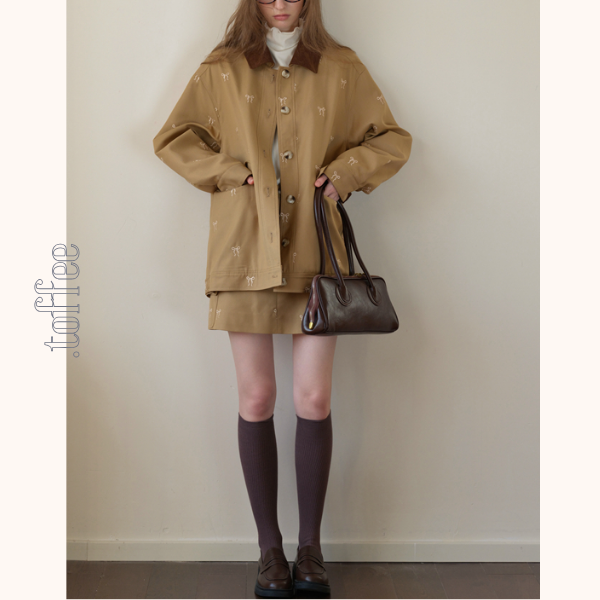 リボン刺繍オーバーサイズジャケット＆スカートセットアップ《Z00817》　