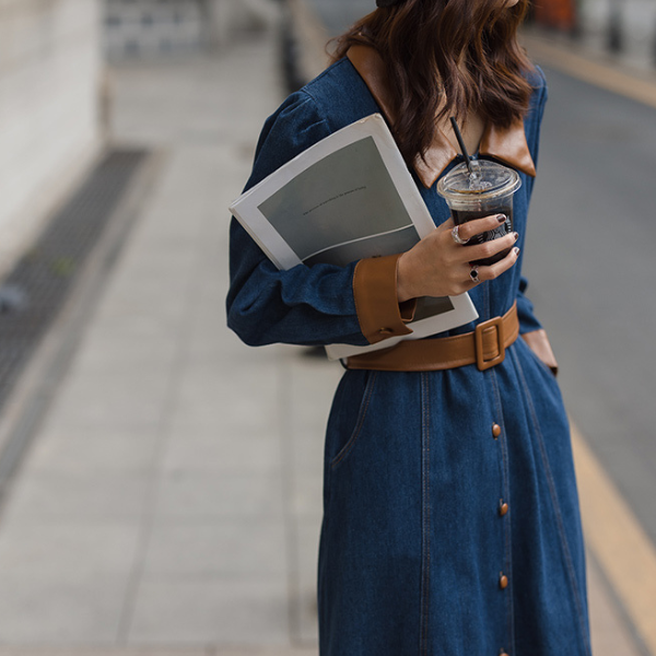 異素材ミックスバイカラーデニムワンピース　AU-225