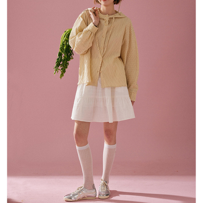 【2color】フード付きオーバーサイズストライプシャツ Z00130