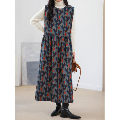 【２color】マルチカラースクエアパターンワンピース w-005