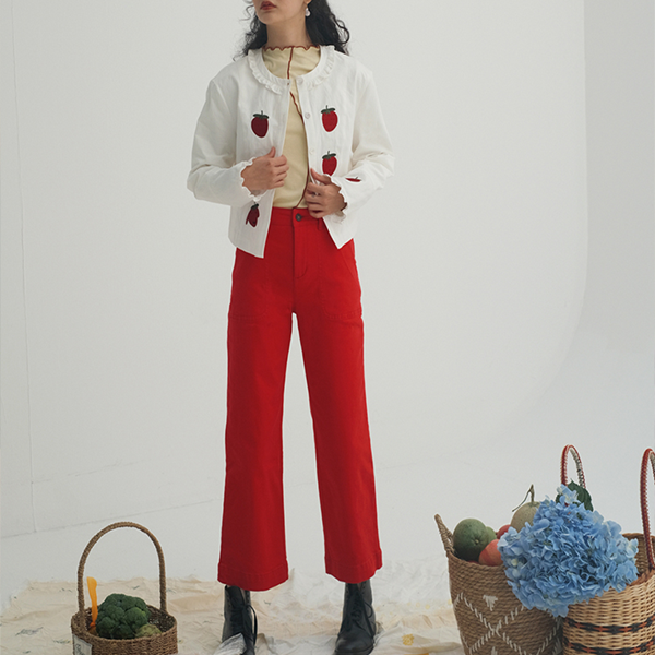 ストロベリープリントホワイトブラウス　Z00448