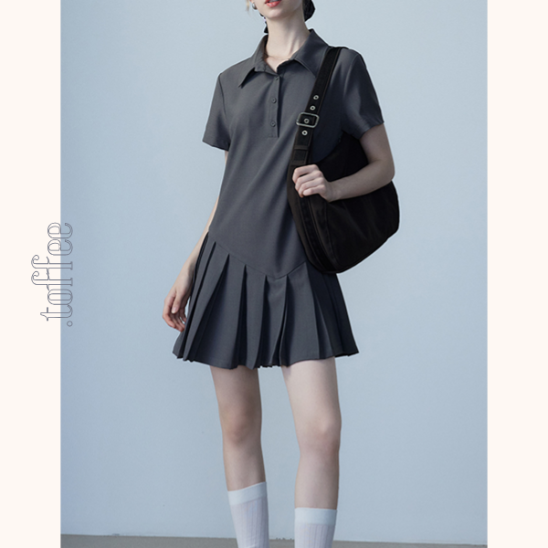 ポロカラープリーツミニスカート　Z00465