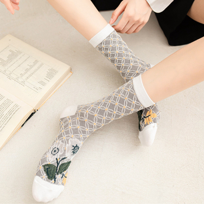 植物とハートモチーフのショートソックス5本セット Z00007