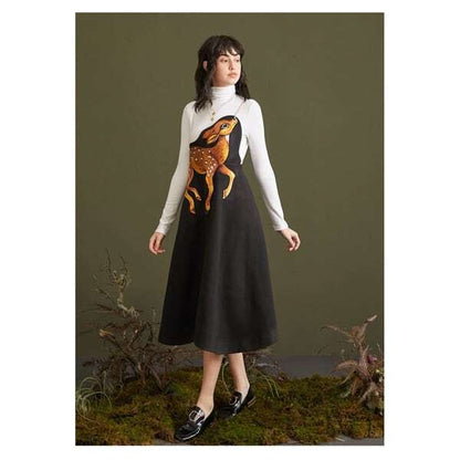 バンビ刺繍サスペンダースカート C0075