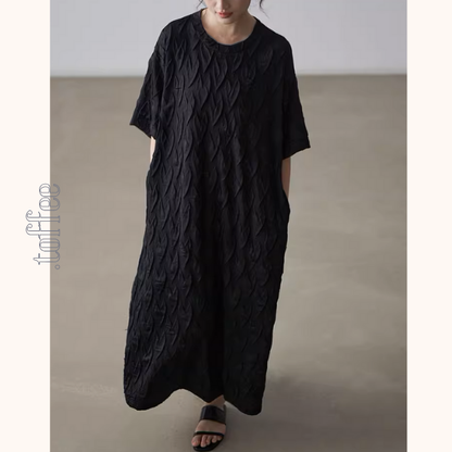 ラウンドネックロングブラックワンピース《Z00996》