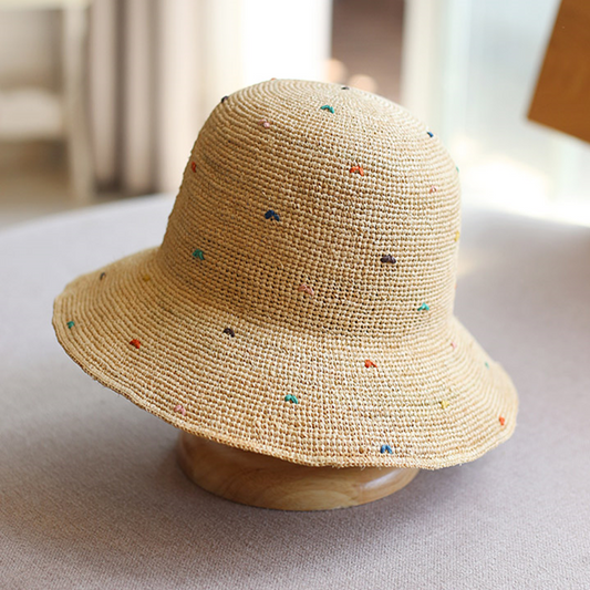 カラフルドットラフィアハット　Z00390