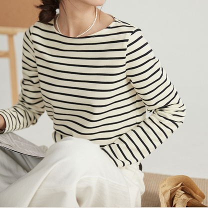 【2color】ストライプコットンロングTシャツ Z00200