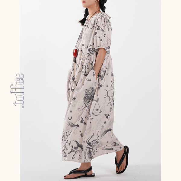 星座柄Aラインルーズワンピース 　Z00419