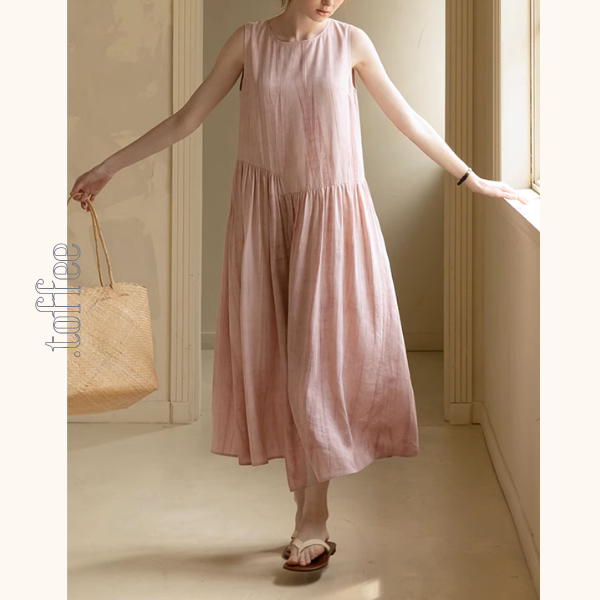くすみピンクのノースリーブワンピース《Z01044》