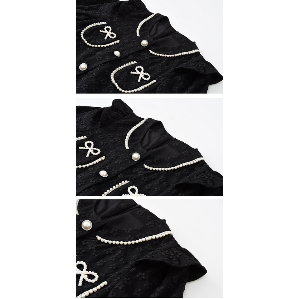 ふくれジャガードのブラックミニワンピース X-381