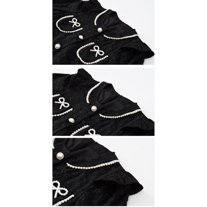 ふくれジャガードのブラックミニワンピース X-381