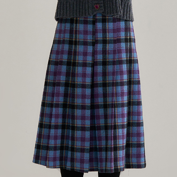 ハイウエストチェック柄ミモレ丈スカート　《Z00656》