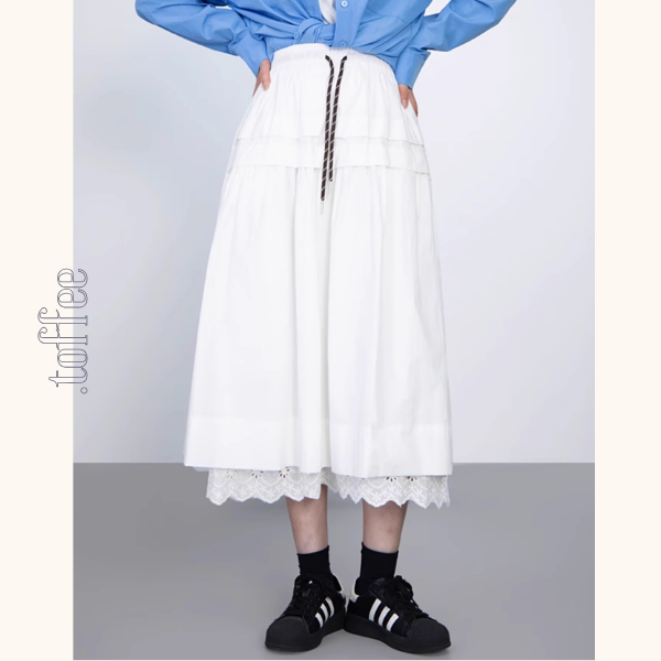 【2color】レースヘムAラインロングスカート《Z00988》