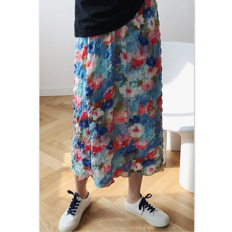 油絵のようなフラワー柄スカート