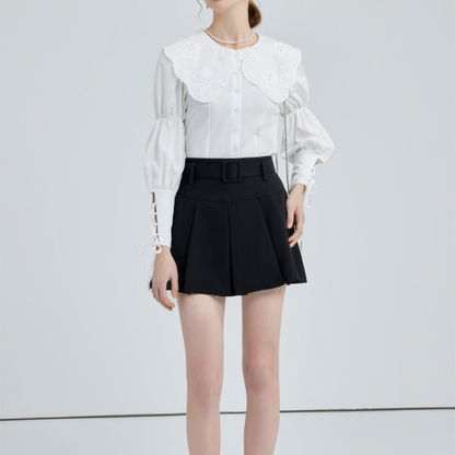 ドールカラーレースアップブラウス w-152