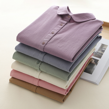 【6color】純綿ポロカラーロングスリーブシャツ　《Z00728》