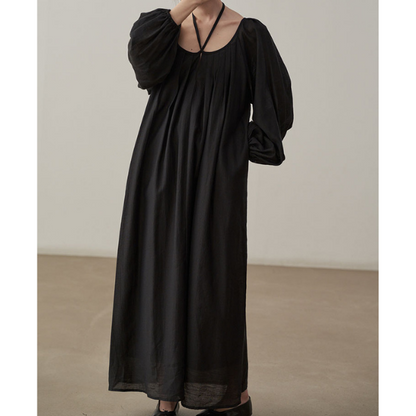 【2color】ホルターネックタックワンピース X-071