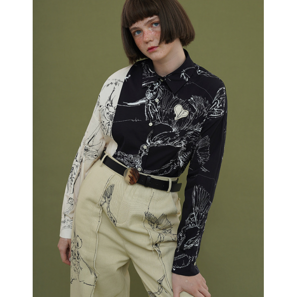 バイカラーアーティスティックシャツ w-027