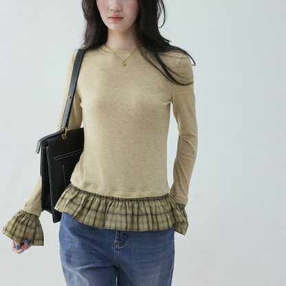 チェック柄ティアードデザインスリムトップ《Z00836》