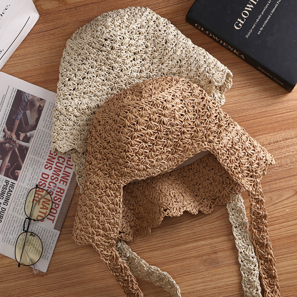 【3color】ストラップ付ストローハット　Z00356