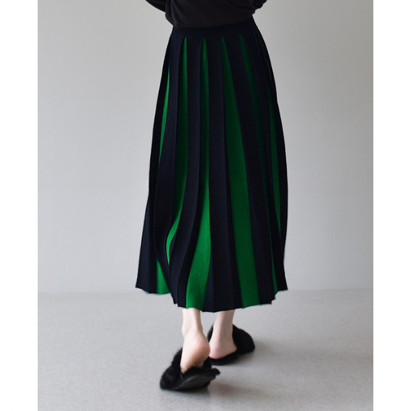【６color】バイカラープリーツスカート w-079