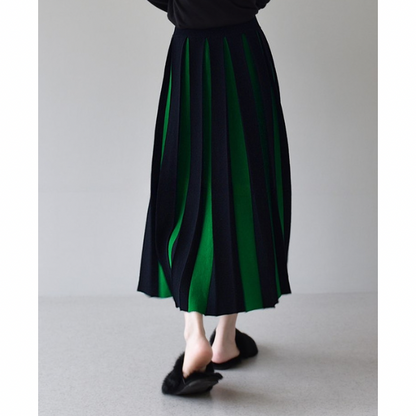 【６color】バイカラープリーツスカート w-079