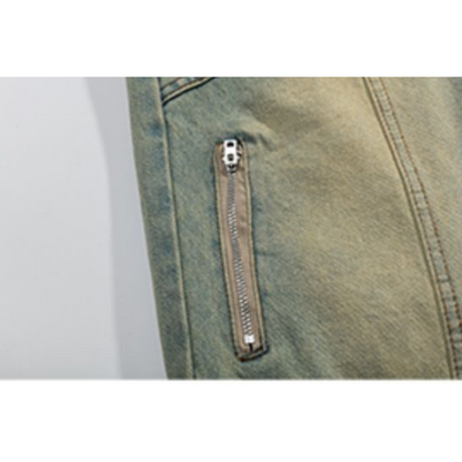 【2color】ジッパーデザイン切り替えデニム X-364