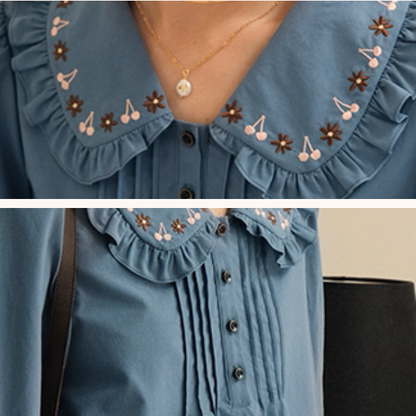 さくらんぼ刺繍とプリーツのドーリーシャツ《Z01178》