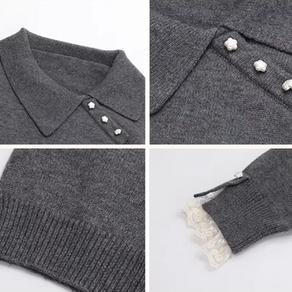 【3color】星降る午後のレース襟ニット《Z01142》