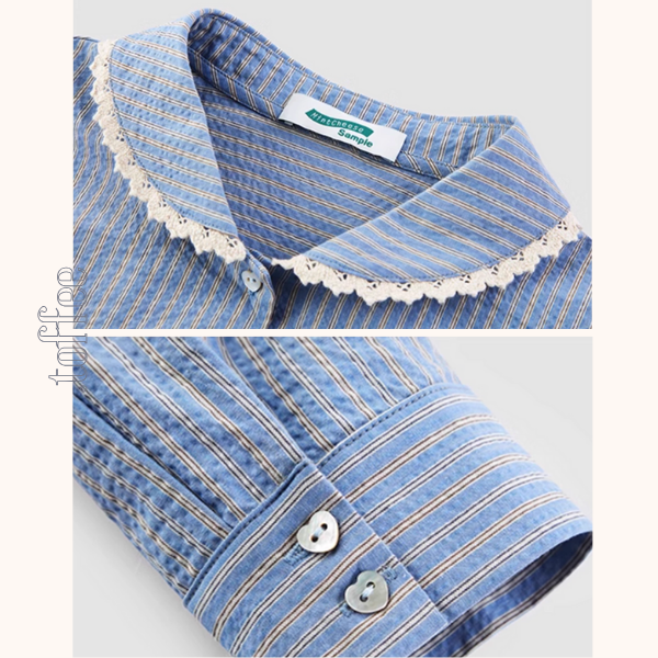 レースが語る午後の記憶ストライプシャツ《Z01177》