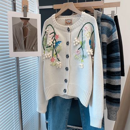 立体フラワー刺繍の上品ショートニットカーディガン《Z01209》