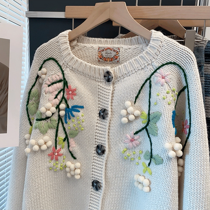 立体フラワー刺繍の上品ショートニットカーディガン《Z01209》